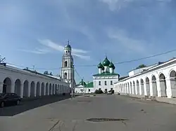The central square of Poshekhonye, with the shopping arcade and the Holy Trinity Cathedral