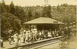 The historical Mesa Grande station on the Northwestern Pacific Railroad, ca. 1910