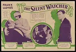 Vintage film programme with purple-and-green photo-illustrations of actors in dramatic scenes