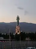 Post-modern mosque with a spiral minaret near Enghelab Sport Complex in Tehran, Iran
