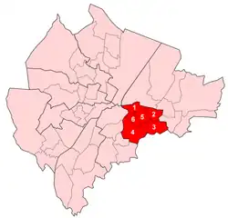 Pottinger , 1. Ballymacarrett , 2. Bloomfield , 3. Orangefield , 4. Ravenhill , 5. The Mount , 6. Woodstock