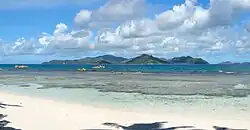 View of the second largest island of the Seychelles, Praslin, from Anse Sévère, La Digue, Seychelles