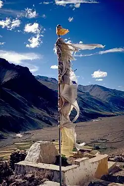 Image 47Tibetan prayer flag, by Moumine (from Wikipedia:Featured pictures/Culture, entertainment, and lifestyle/Religion and mythology)