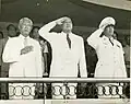 President Ramon Magsaysay (center) with Secretary of National Defense Sotero Cabahug and Chief of Staff Jesus M. Vargas