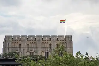 Pride flag at Norwich Castle in 2018