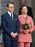 Victoria, Crown Princess of Sweden (right) wears a trouser suit in 2018