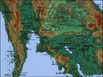 Proposed locations of ancient polities in the Menam and Mekong Valleys in the 7th century based on the details provided in the Chinese leishu, Cefu Yuangui, and others.