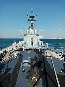 Bow view of the forward main guns of Francesco Mimbelli on 14 September 2019