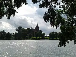 Lake Starzyca and Our Lady of Sorrows church