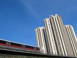 View of Housing and Development Board flats and the East West MRT line in Commonwealth, Queenstown.