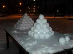 Collections of snowballs arranged in pyramid shape
