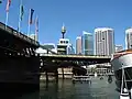 Pyrmont Bridge mid-swing.