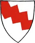 Coat of arms of von Pyrmont family from the eponymous castle in the Elz valley. On the votive cross this coat of arms is in the 1st and 4th quarters