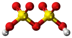 Ball and stick model of the disulfuric acid molecule