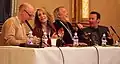 QEDCon 2014 Magic and Skepticism Panel: Richard Wiseman, Deborah Hyde (chair), Mark Edward and Paul Zenon sharing a joke before the panel started.