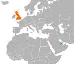 Map indicating locations of Qatar and United Kingdom