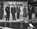 Jo Thijsse (on the right) during the visit of Elizabeth II and Prince Philip, Duke of Edinburgh to the Waterloopkundig Laboratorium in Delft, 1958.