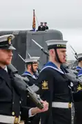 Queen Camilla's banner flies on HMS Astute in 2025