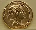 Aureus by Quintus Cornificius, 43 BC : goddess Africa.