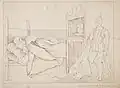 'R.R. Jones dream at the Bishop's Palace - Bangor', 1844, drawing, 34 x 48&nbsp;cm, from the Illustrated life of Richard Robert Jones