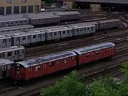 A pair of R30 BMT Redbirds (since scrapped) stored at Concourse Yard