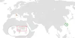 Map indicating locations of Republic of China and Holy See