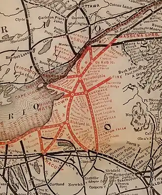 A map of the railroad going through Jefferson County.