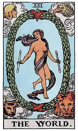 The World card from the Rider-Waite tarot deck (1909)