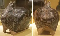 Rabbit shaped glazed stoneware; Angkorian era, 11th-12th century