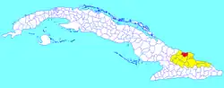 Rafael Freyre municipality (red) within Holguín Province (yellow) and Cuba