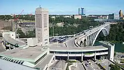 Rainbow Bridge bell tower and plaza in foreground