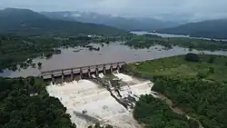 Aerial view of reservoir and dam