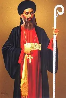 The late Metropolitan Geevarghese Gregorios of Parumala in traditional dress, painting by Raja Ravi Varma