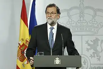 Mariano Rajoy giving a press conference in La Moncloa