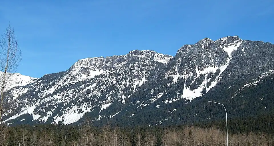 Rampart Ridge in winter seen from Interstate 90