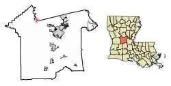 Location of Cheneyville in Rapides Parish, Louisiana.