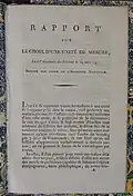 Page one of a 1791 copy of "Rapport sur le choix d'une unité de mesure" by Borda and the Marquis de Condorcet
