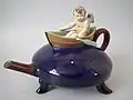 Teapot, c. 1875, coloured lead glazes on biscuit, Japanese style with an element of whimsy