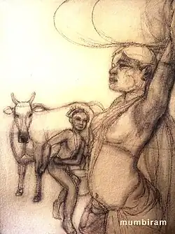 Encounter on the Way back from the Forest; Mumbiram, Charcoal, 1985, Pune