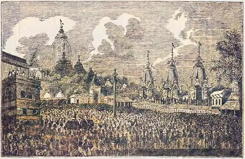 Drawing of Ratha Yatra, Puri, from the book, Account Of The Temple Of Jagannath, 1895