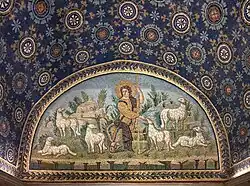Fifth-century Ravenna mosaic illustrating the concept of The Good Shepherd