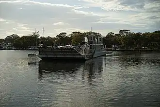 Raymond Island chain ferry travelling from the Island towards the mainland at Paynesville, Victoria.