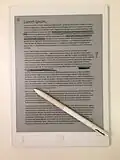 A PDF file on the reMarkable annotated with the passive pen