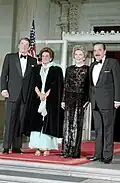 President Raúl Alfonsín and First Lady María Lorenza Barreneche visit President and Mrs. Reagan at the White House in 1985