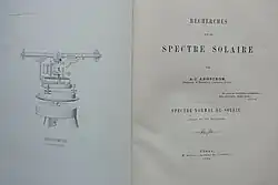 Two front pages laid out of the 1868 copy of "Recherches sur le spectre solaire" in black and white text