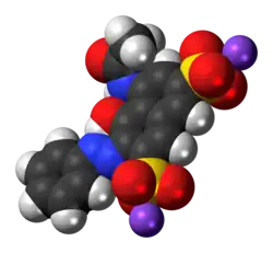 Space-filling model of the Red 2G molecule as a sodium salt