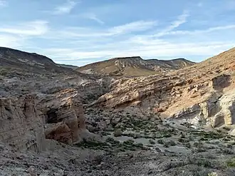 A rocky valley shaped by uplift and erosion.