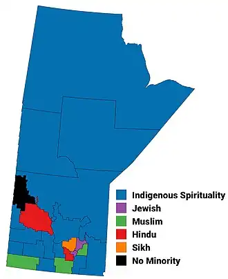 Largest non-Christian religion in Manitoba by census division, 2001 census