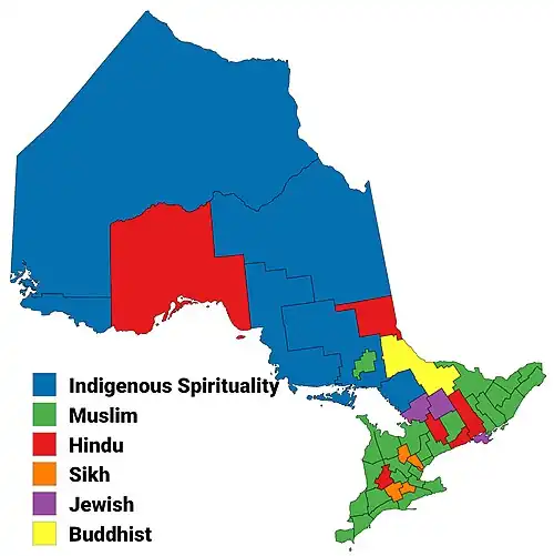 Largest non-Christian religion in Ontario by census division, 2021 census