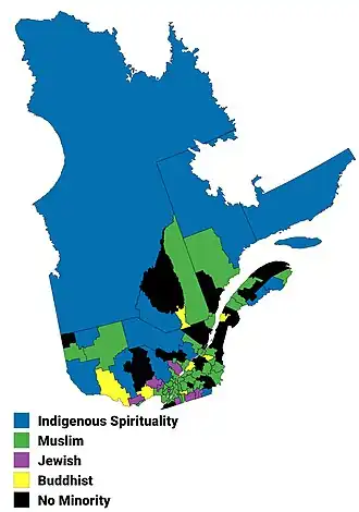 Largest non-Christian religion in Quebec by census division, 2011 census